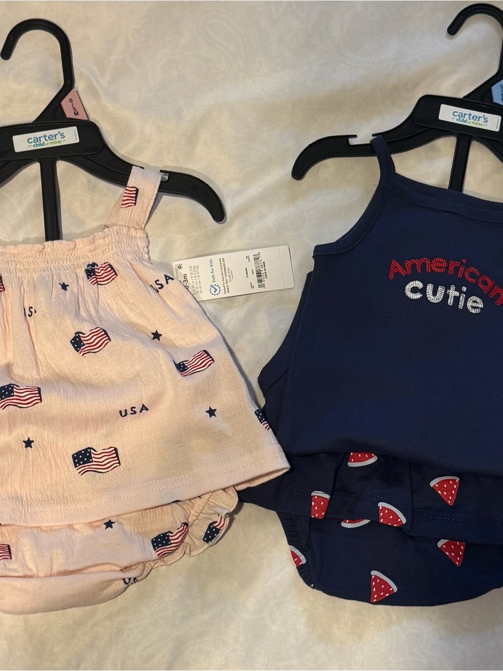 Carter's Navy & Light Pink Patriotic Baby Romper Set